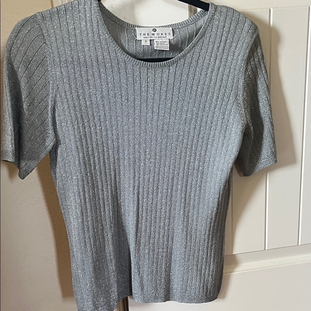 Saks Fifth Avenue Silver Ribbed Crop Top